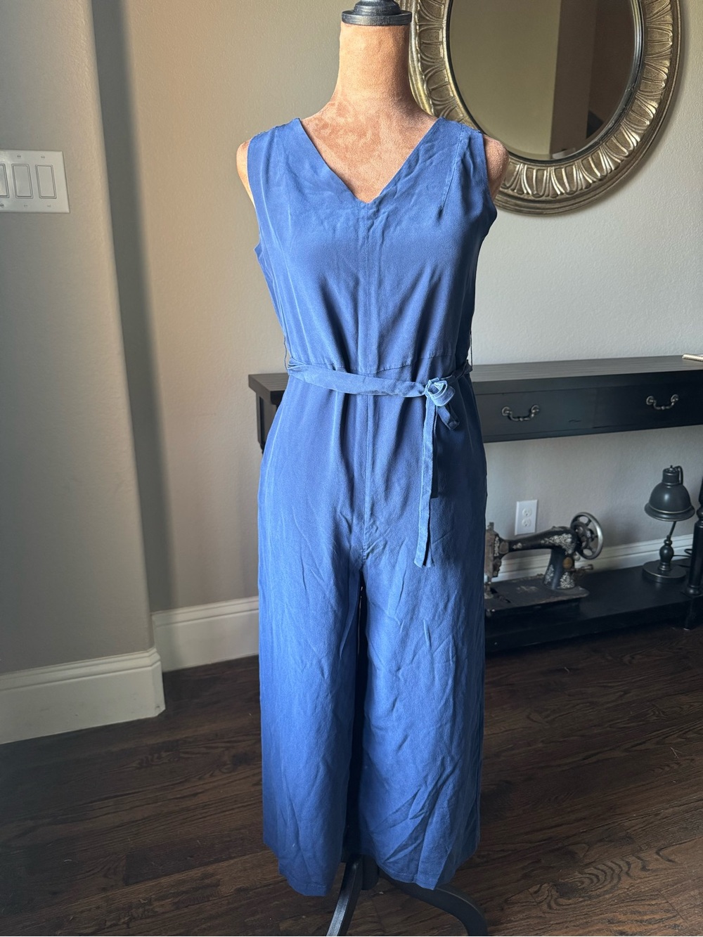 Lilysilk Blue Sleeveless V-Neck Jumpsuit with Tie Waist